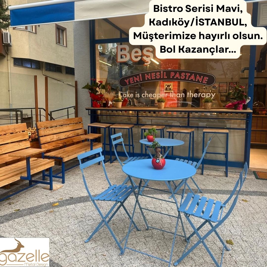 Bistro Serisi Yuvarlak Set Mavi